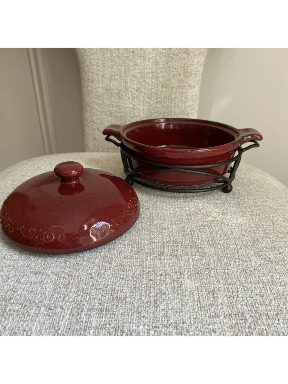 Tastefully Simple Brick Red 3 PC Set Dip Ceramic 6